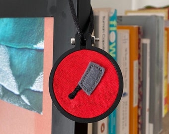 Itty Bitty Cleaver - Embroidered Hoop Wall Ornament, Horror Stitched Art