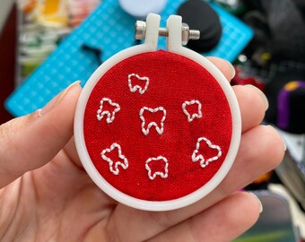 Stitchtober ‘Teeth’ - Embroidered Hoop Wall Ornament, Halloween Stitched Art