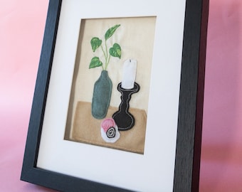 A Stitched Life - Felt Embroidery with Frame, Still Life Art