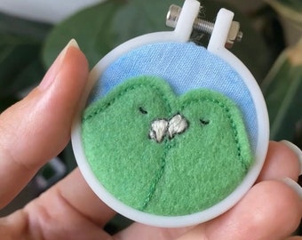 Parrotlet Pair - Embroidery Hoop Ornament, Felt Embroidered Bird Art