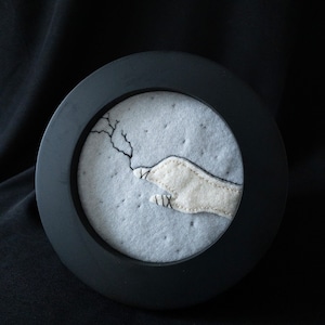 Stress Fracture - Felt Embroidery with Frame, Gothic Monochromatic Art
