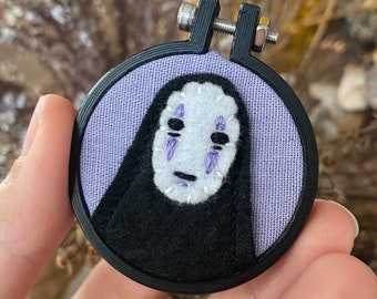 No Face - Embroidery Hoop Ornament, Felt Embroidered Anime Art