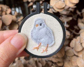 Little Polish Chicken - Embroidery Hoop Ornament, Felt Embroidered Bird Art