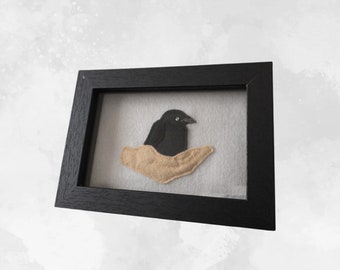 The Crow - Embroidered Felt Art with Frame, Halloween Horror Art