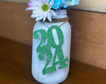 2024 Green Glitter Graduation Mason Jar Tags, Graduation Party Decorations,  Congrats 2024 Senior Decorations, Class of 2024