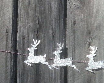 Santa Sleigh Banner, Christmas Deer Garland, Rudolph Bunting, Reindeer Hanging