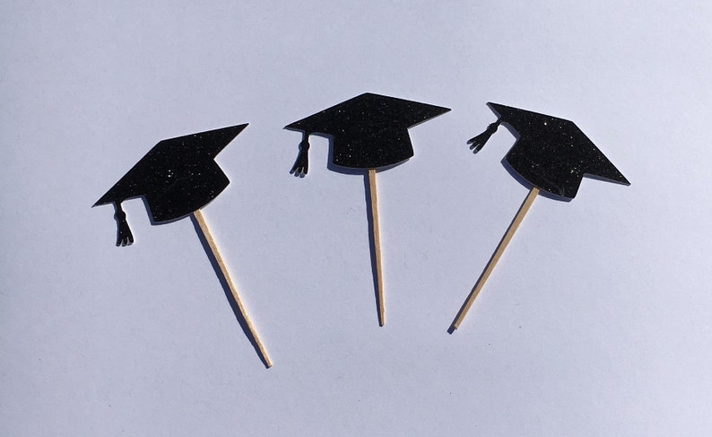 Graduation Cupcake Toppers, Cap Appetizer Picks, 2024 Graduation Caps image 4