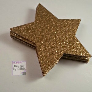 10-Pack, Baby Shower Gold Glitter Star, Glitter One Side Only, Cardstock,  3.8-inch