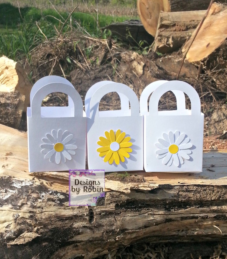 12 Daisy Flower Wildlife favor thank you gifts, 12 favor boxes, baby shower, Daisy decorations, baby first ,girly party, image 1