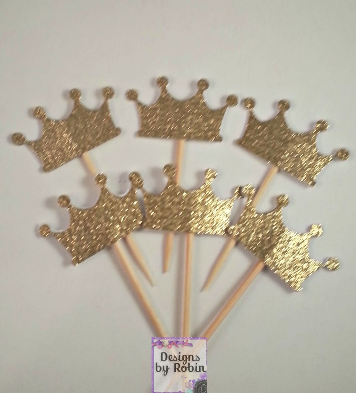 Gold Glitter Princess Crown Cupcake Picks Tiara Gold and Pink | Etsy
