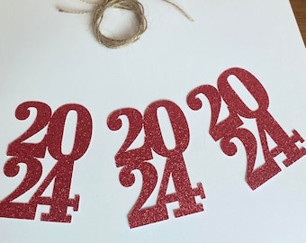 Red Glitter Graduation Gift Tags, Red Table number 2024, Centerpiece grad tags, class of 2024