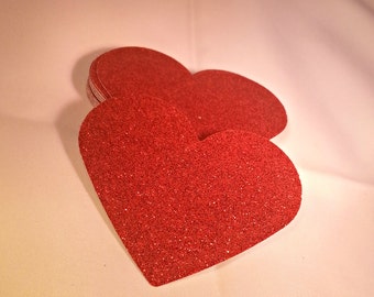 20 - 3 inch Red Glitter Valentine Heart Cutouts, Glitter Hearts for Prom, Weddings, Homecoming, Baby Showers, Birthday Party Decor