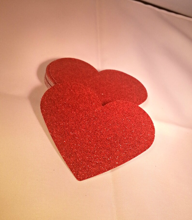 20 3 inch Red Glitter Valentine Heart Cutouts, Glitter Hearts for Prom, Weddings, Homecoming, Baby Showers, Birthday Party Decor image 4