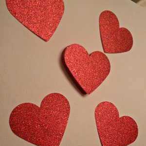 20 3 inch Red Glitter Valentine Heart Cutouts, Glitter Hearts for Prom, Weddings, Homecoming, Baby Showers, Birthday Party Decor image 5