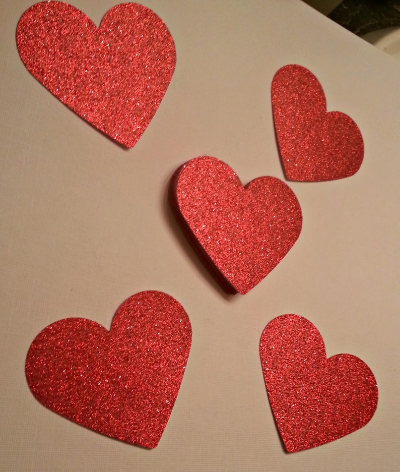 20 3 inch Red Glitter Valentine Heart Cutouts, Glitter Hearts for Prom, Weddings, Homecoming, Baby Showers, Birthday Party Decor image 5