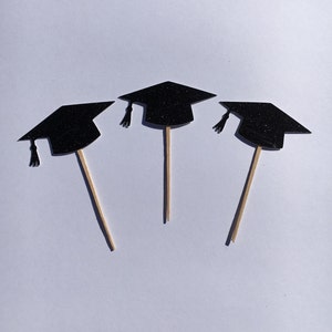 Graduation Cupcake Toppers, Cap Appetizer Picks, 2024 Graduation Caps image 1