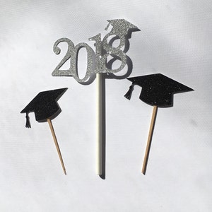 Graduation Cupcake Toppers, Cap Appetizer Picks, 2024 Graduation Caps image 9