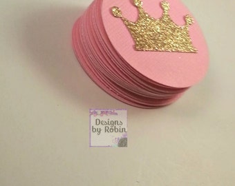 20 Pink and Gold Glitter Crown Princess tags, Tiara Gold and Pink Party, Baby Princess Party, Royal Wedding Tags, Princess Labels for favors