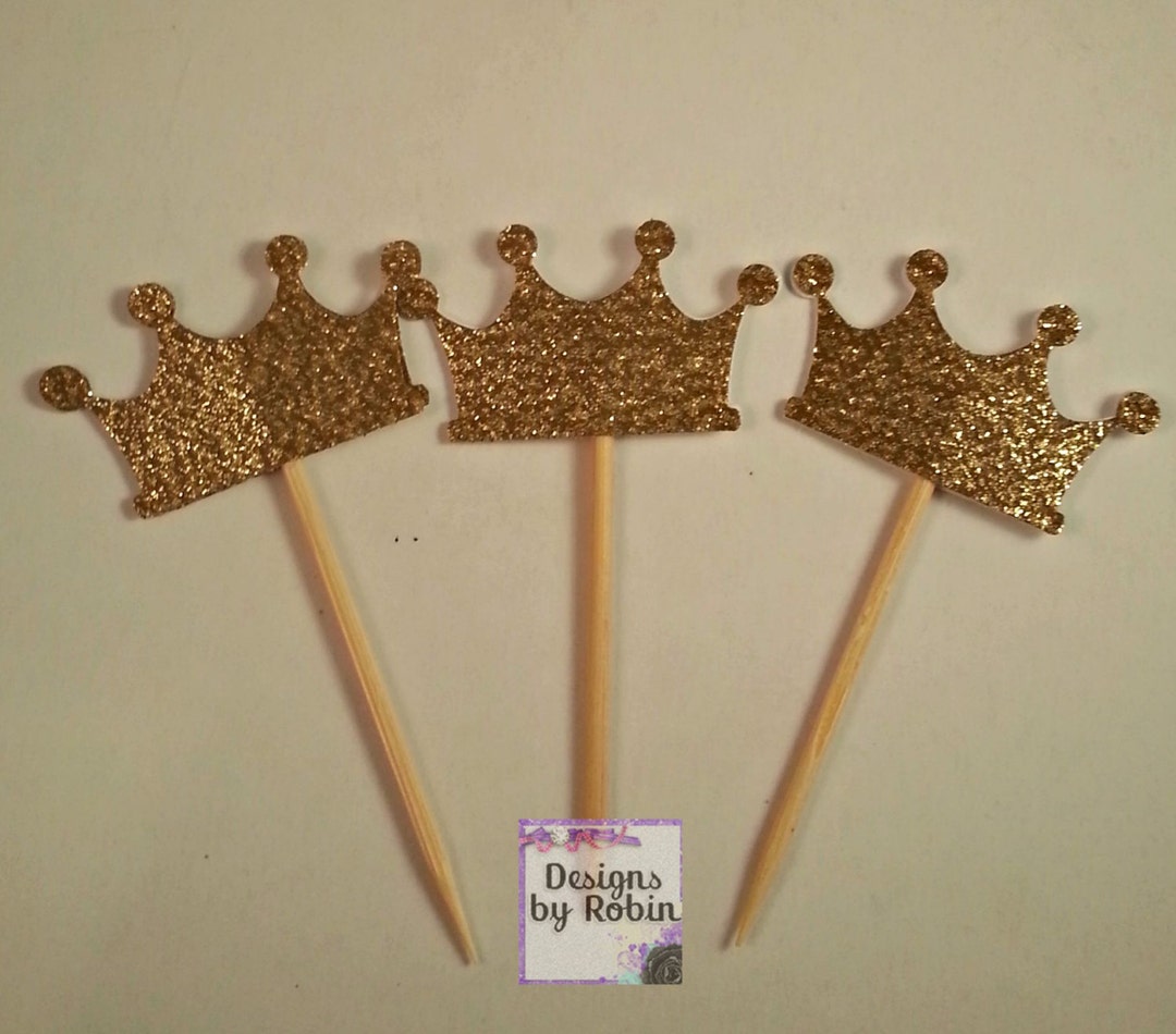 Gold Glitter Princess Crown Cupcake Picks, Tiara Gold and Pink Party ...