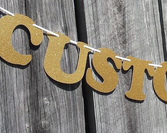 Happy Anniversary Banner, Gold Glitter Personalized Banner