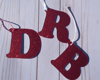 Red Glitter Initial Ornament Letter, Custom Alphabet Glitter Ornament, Glitter Gift Tag, Custom Initial Ornament