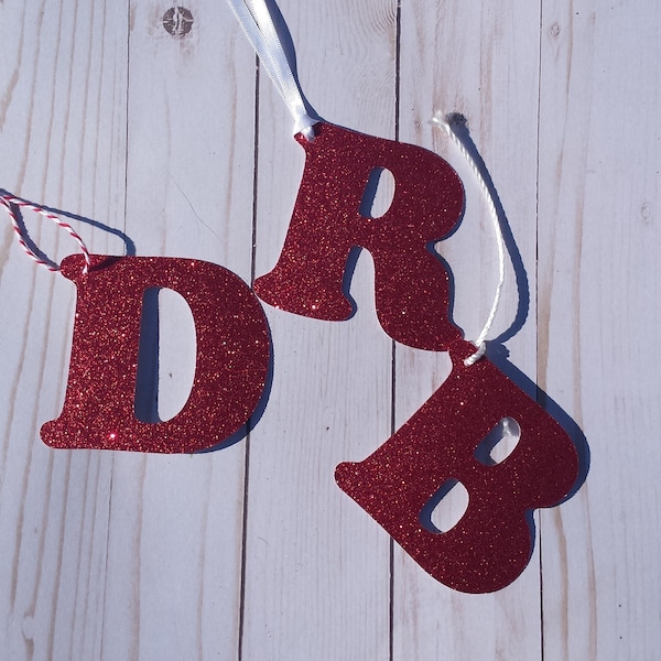 Red Glitter Initial Ornament Letter, Custom Alphabet Glitter Ornament, Glitter Gift Tag, Custom Initial Ornament