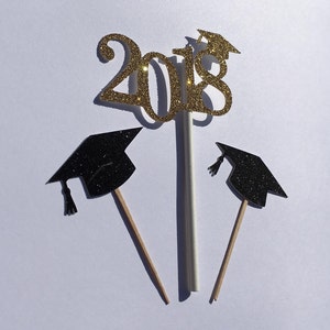 Graduation Cupcake Toppers, Cap Appetizer Picks, 2024 Graduation Caps image 6