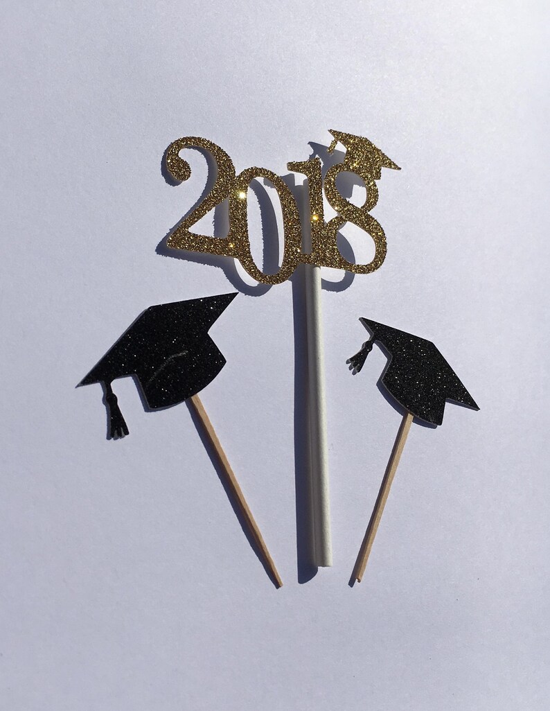 Graduation Cupcake Toppers, Cap Appetizer Picks, 2024 Graduation Caps image 6