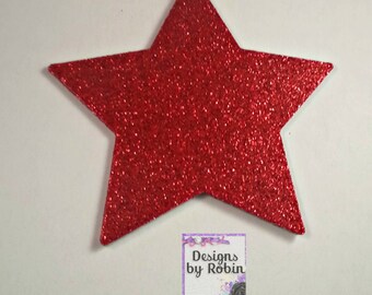 50 - 3 inch  Red Glitter Star Die Cuts, Wedding Red Diecuts, Country Star Cut Outs- Outdoor Star Dies, Baby Shower, Twinkle Star