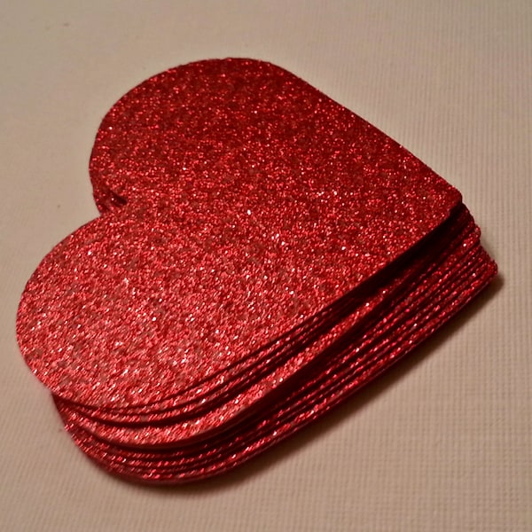 20 - 3 inch Red Glitter Valentine Heart Cutouts, Glitter Hearts for Prom, Weddings, Homecoming, Baby Showers, Birthday Party Decor
