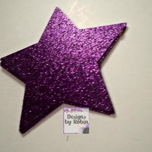 50 3 inch Purple Glitter Stars, Wedding Gold Diecuts, Country Star Cut Outs Outdoor Star Dies, Star Baby Shower, Twinkle Star image 1