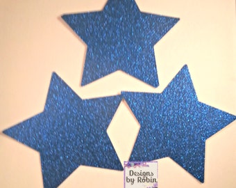 30 - 3 inch  Blue Glitter Star Die Cuts, Wedding Blue Diecuts, Country Star Cut Outs- Outdoor Star Dies, Baby Shower, Twinkle Star