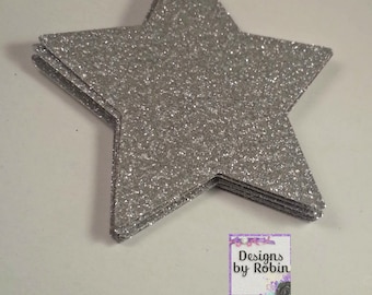 3 inch Silver Glitter Star Die Cuts, Wedding Gold Diecuts, Country Star Cut Outs- Outdoor Star Dies, Star  Baby Shower, Twinkle Star