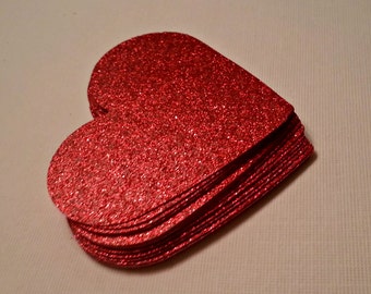 50 - 3 inch  Red Glitter Heart Die Cuts, Wedding Heart Diecuts, Red Heart Cut Outs, Baby Shower Prom Birthday Party decor
