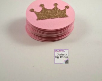 20 Pink and Gold Glitter Crown Princess tags, Tiara Gold and Pink Party, Baby Princess Party, Royal Wedding Tags, Princess Labels for favors