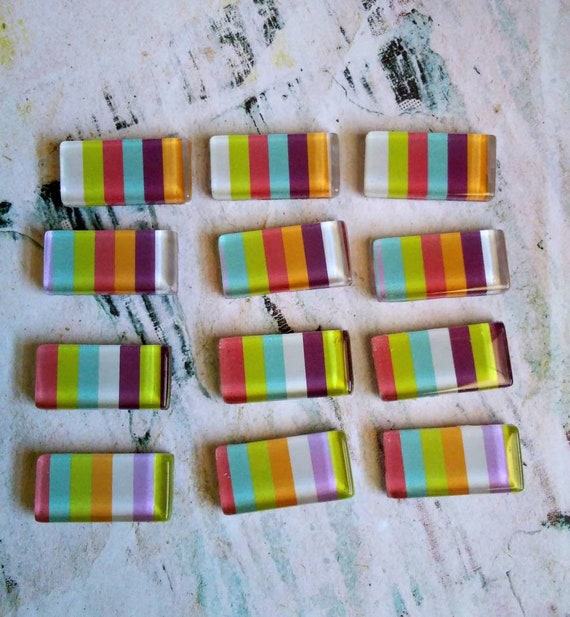 Striped Glass Fridge Magnet Set, decorative magnets, handmade magnets, set of 4 magnets, rectangle magnets, stocking stuffer, ready to ship