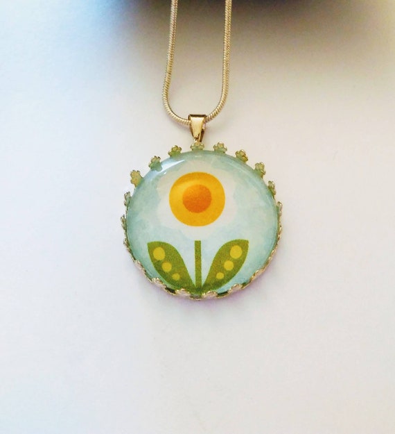 flower charm necklace, glass pendant, gift for niece, daughter birthday, granddaughter gift, princess pendant, girl jewelry, ready to ship