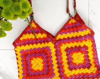 Digital crochet pattern, crochet bag, crochet bag pattern, farmers market, diy, crochet color work, tote, library bag, purse, c2c square