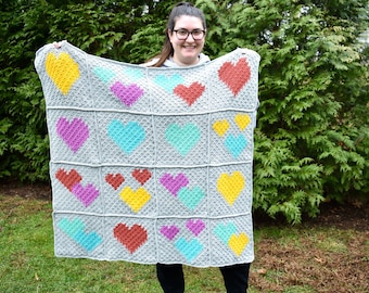 Heart Corner to Corner Blanket Pattern, c2c blanket, crochet blanket pattern, DIY, Digital Download, Instant Download, Crochet Heart Blanket