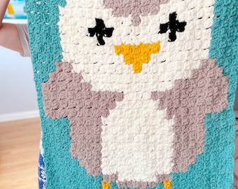 Baby penguin blanket pattern, digital download, crochet pattern, diy, nursery, baby blanket, nursery decor, c2c blanket, kids room, cozy