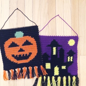 Halloween Wandbehang-Muster: Kürbis & Geisterhaus (PDF)