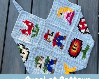 Super Mario inspired Crochet Tote Bag Pattern: Classic Games Gift (Digital Download)