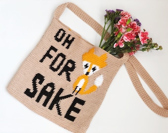 Digital crochet pattern, crochet Fox, Fox pun bag, tapestry crochet, crochet bag pattern, Fox graphic bag, diy, crochet color work