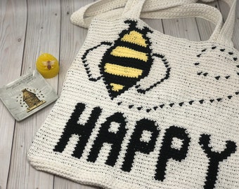 Digital crochet bee bag pattern, crochet tote bag pattern, bee bag, crochet bee bag, instant download, reusable bag, crochet bees, diy bag