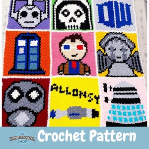 Crochet pattern for doctor who fans, digital download to crochet your own nerdy blanket, British tv fans, whovian fans, space blanket