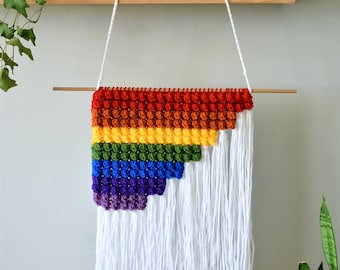Rainbow Wall Hanging pattern, tapestry art, crochet pattern, crochet rainbow, modern wall decor, rainbow decor, nursery art