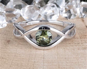 Moldavite Gemstone Eye Ring .925 Silver