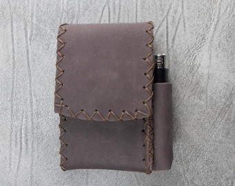 Leather cigarette case, Leather case for cigarette with pocket for lighter, Cigarette holder case, Leather cigarette holder,