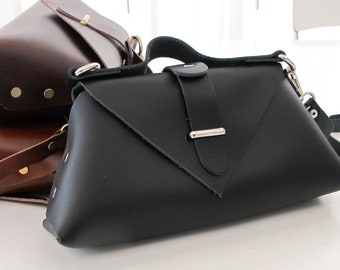 Leather Shoulder Bag, Black Leather Bag, Small Cross-Body Bag, Leather Cross Body Bag