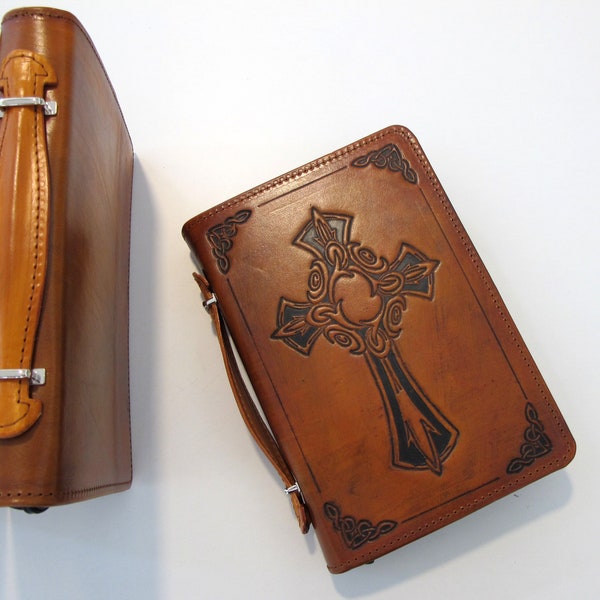 Housse de Bible en cuir, Étui pour Bible avec fermeture à glissière et poignée supérieure, Personnalisé avec initiales, disponible en 6 modèles,